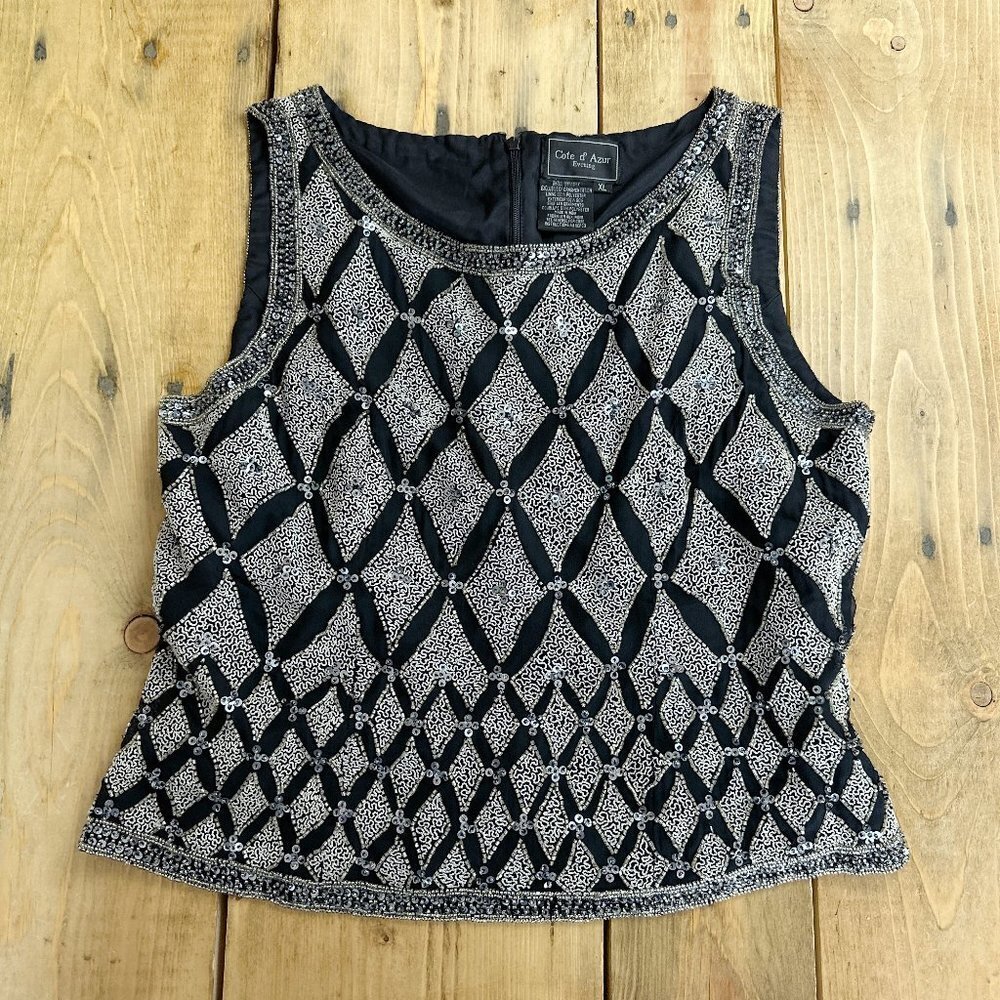 Cote D' Azur Silk Beaded Top Evening Embroidered XL Crop‎ Formal